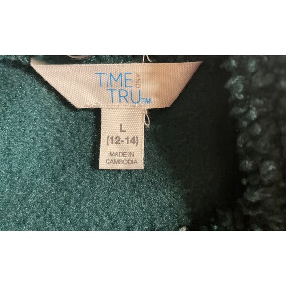 Time and Tru Womens Large Green French Terry Faux Sherpa Pullover Top Sweatshirt - Picture 6 of 8